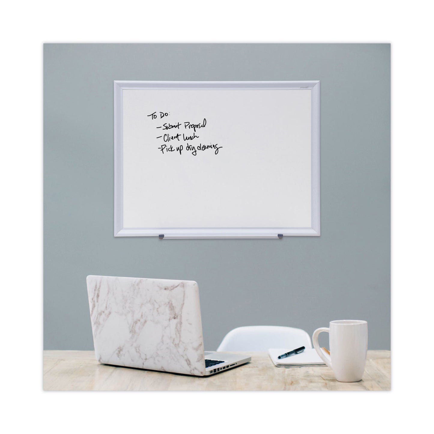 Universal Deluxe Melamine Dry Erase Board, 24 x 18, Melamine White Surface, Silver Aluminum Frame (44618)