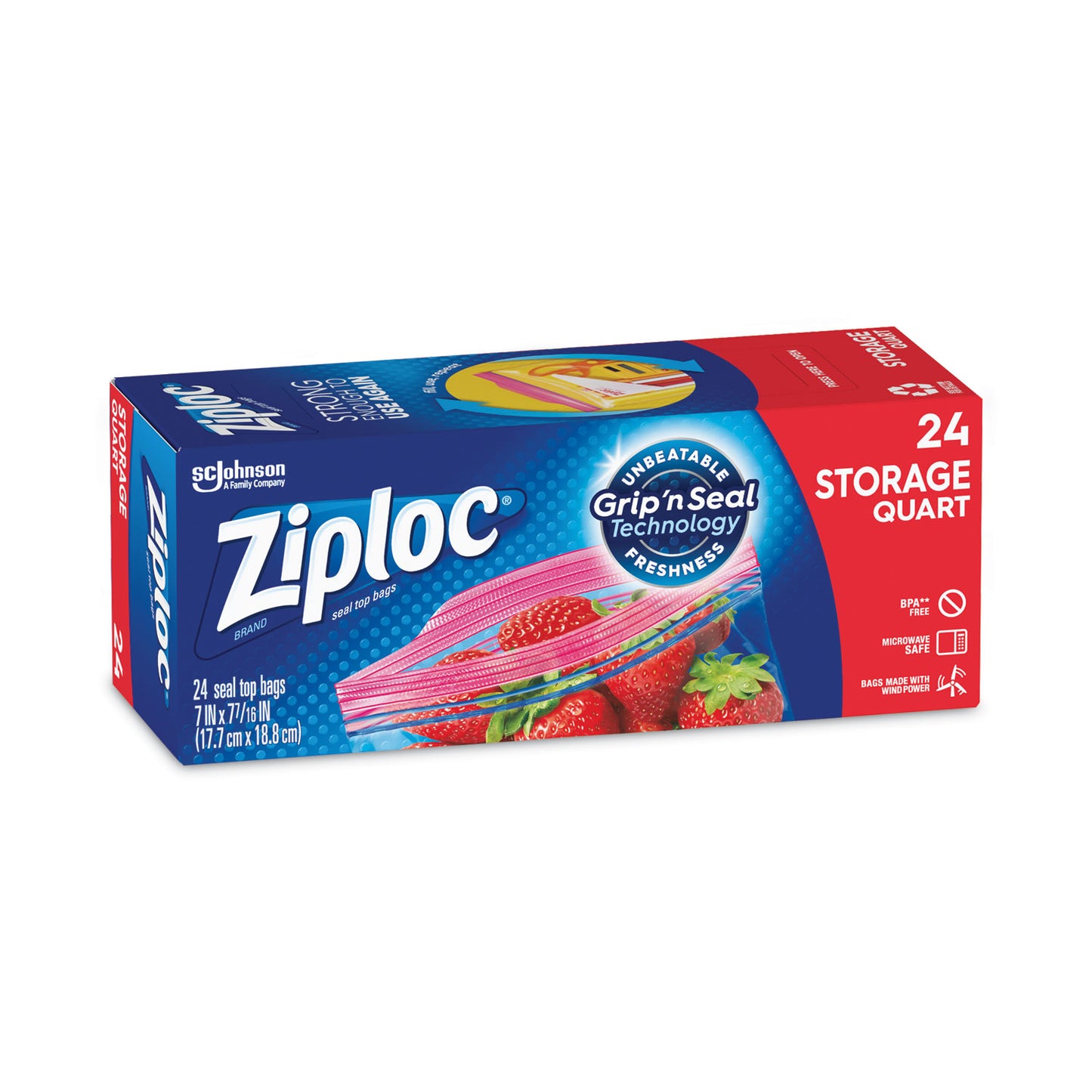 Ziploc Seal Top Bags, Quart, 7.44" x 7", Clear, 24/Box (314466)