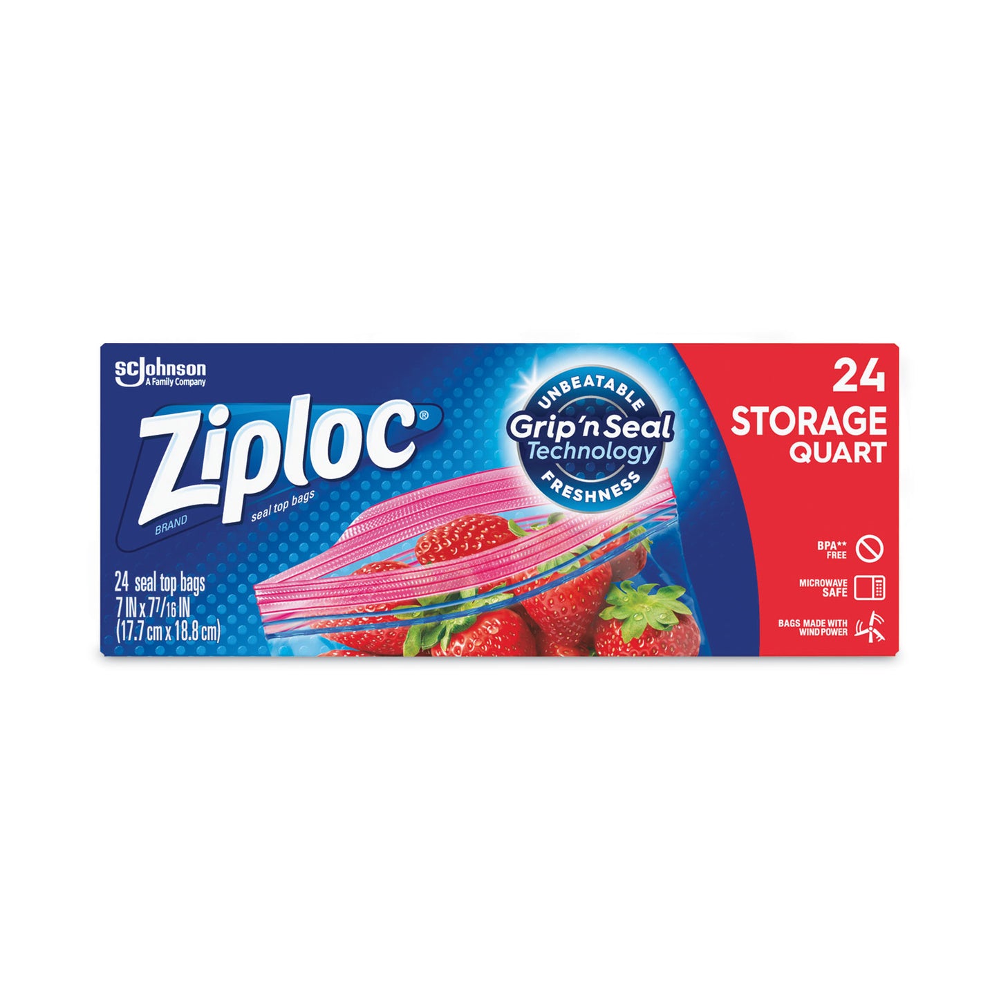 Ziploc Seal Top Bags, Quart, 7.44" x 7", Clear, 24/Box (314466)