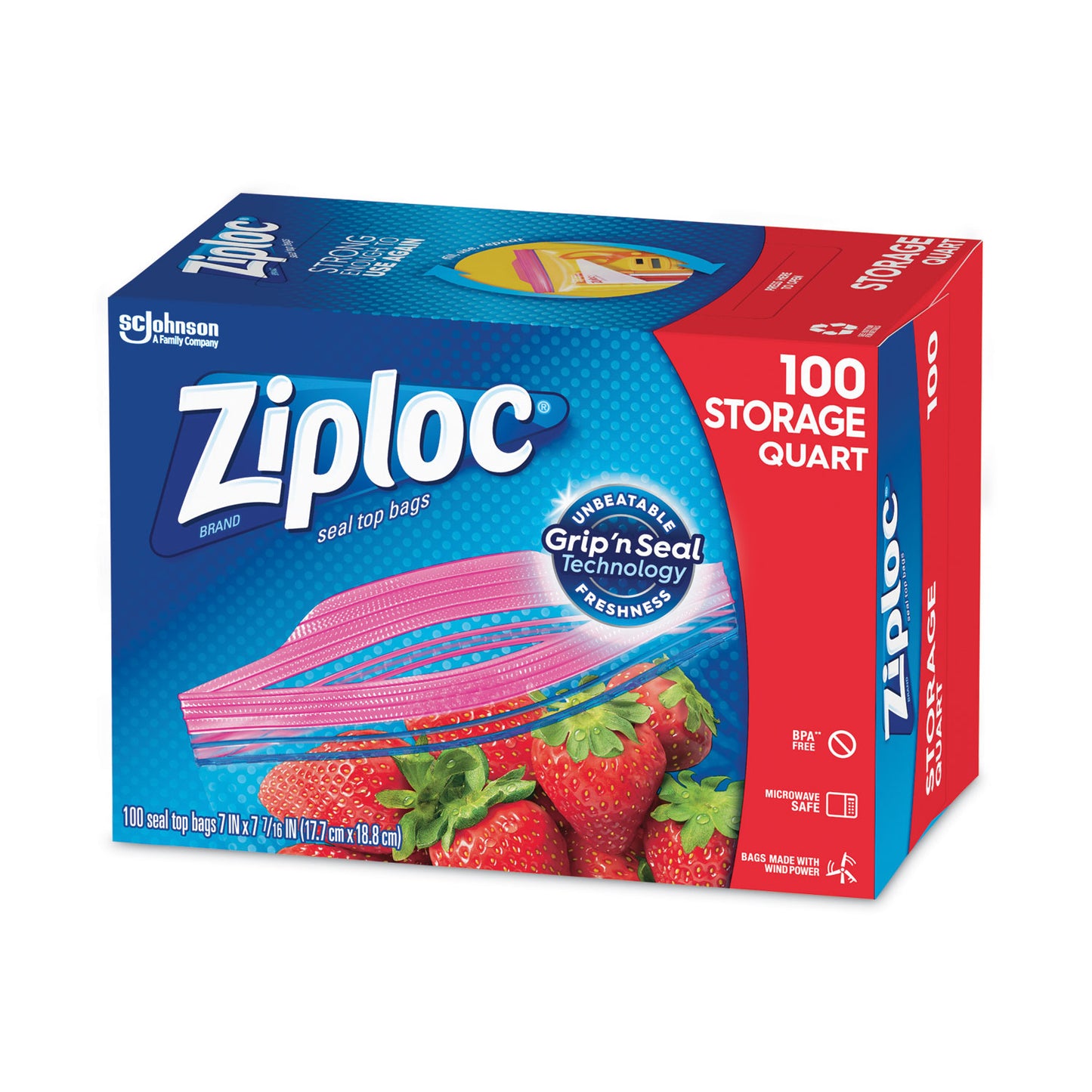 Ziploc Seal Top Bags, Quart, 7.44" x 7", Clear, 100/Box (316962)