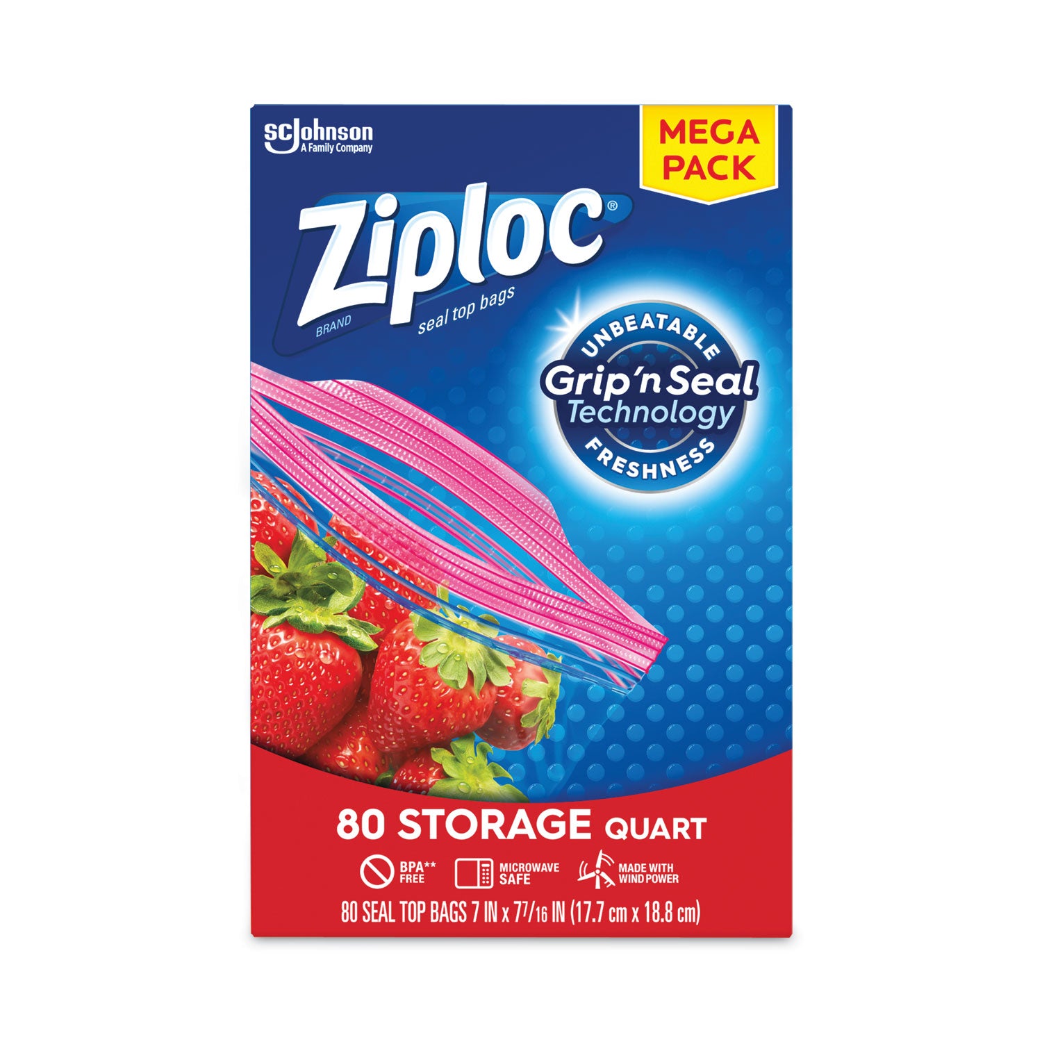 Ziploc Seal Top Bags, Quart, 7.44" x 7", Clear, 80/Box (314471)