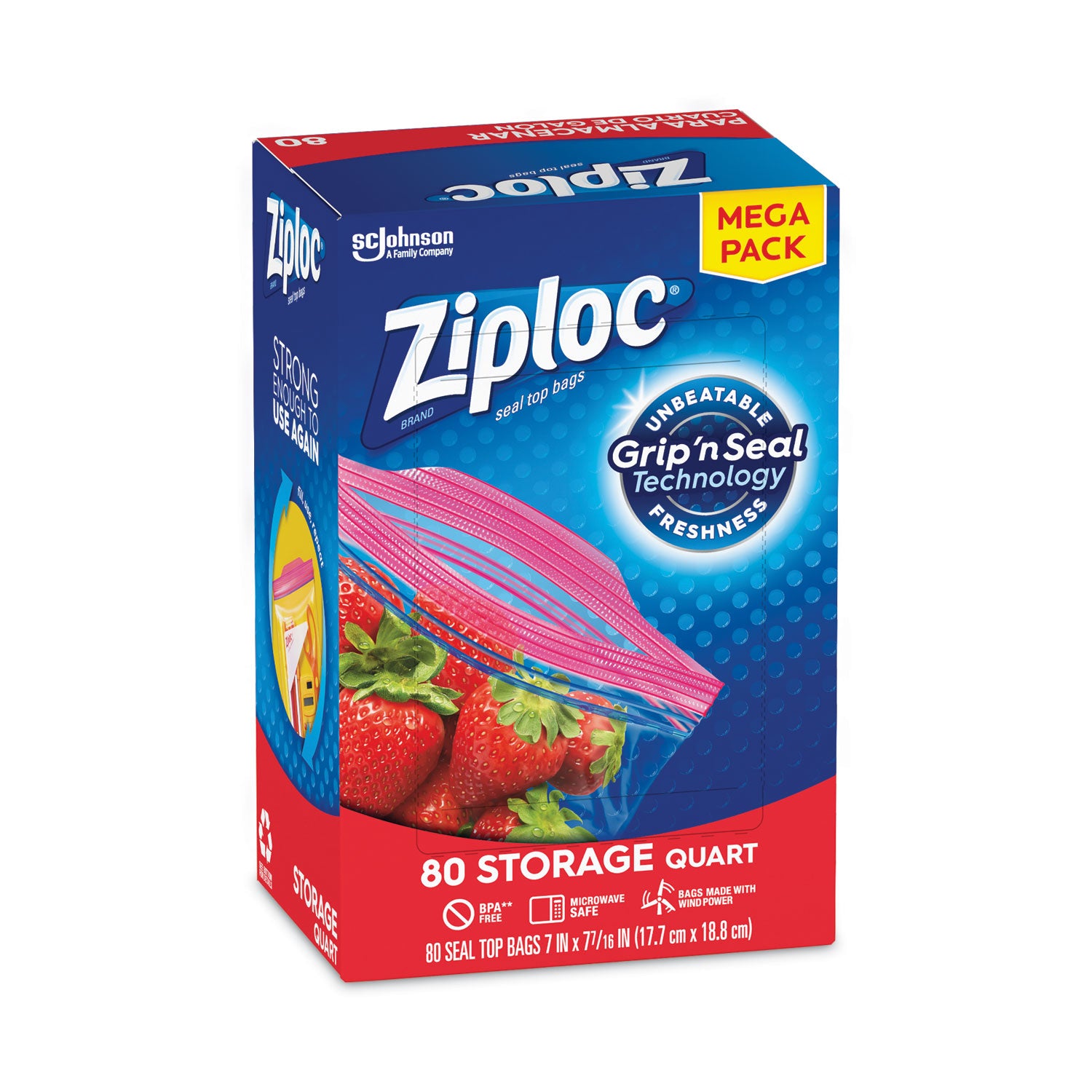 Ziploc Seal Top Bags, Quart, 7.44" x 7", Clear, 80/Box (314471)