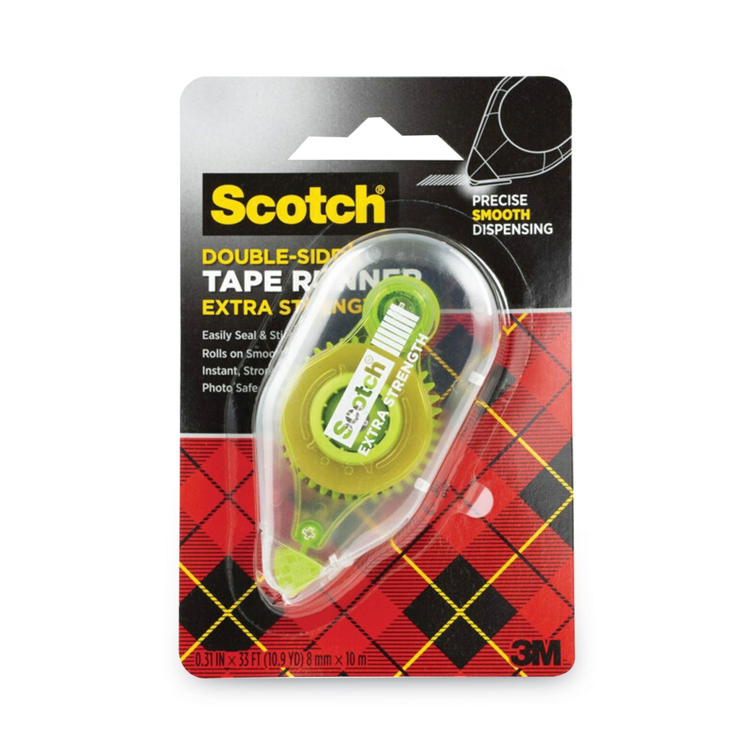 Scotch Extra-Strength Tape Runner, 0.31" x 33 ft, Dries Clear (6055ES)