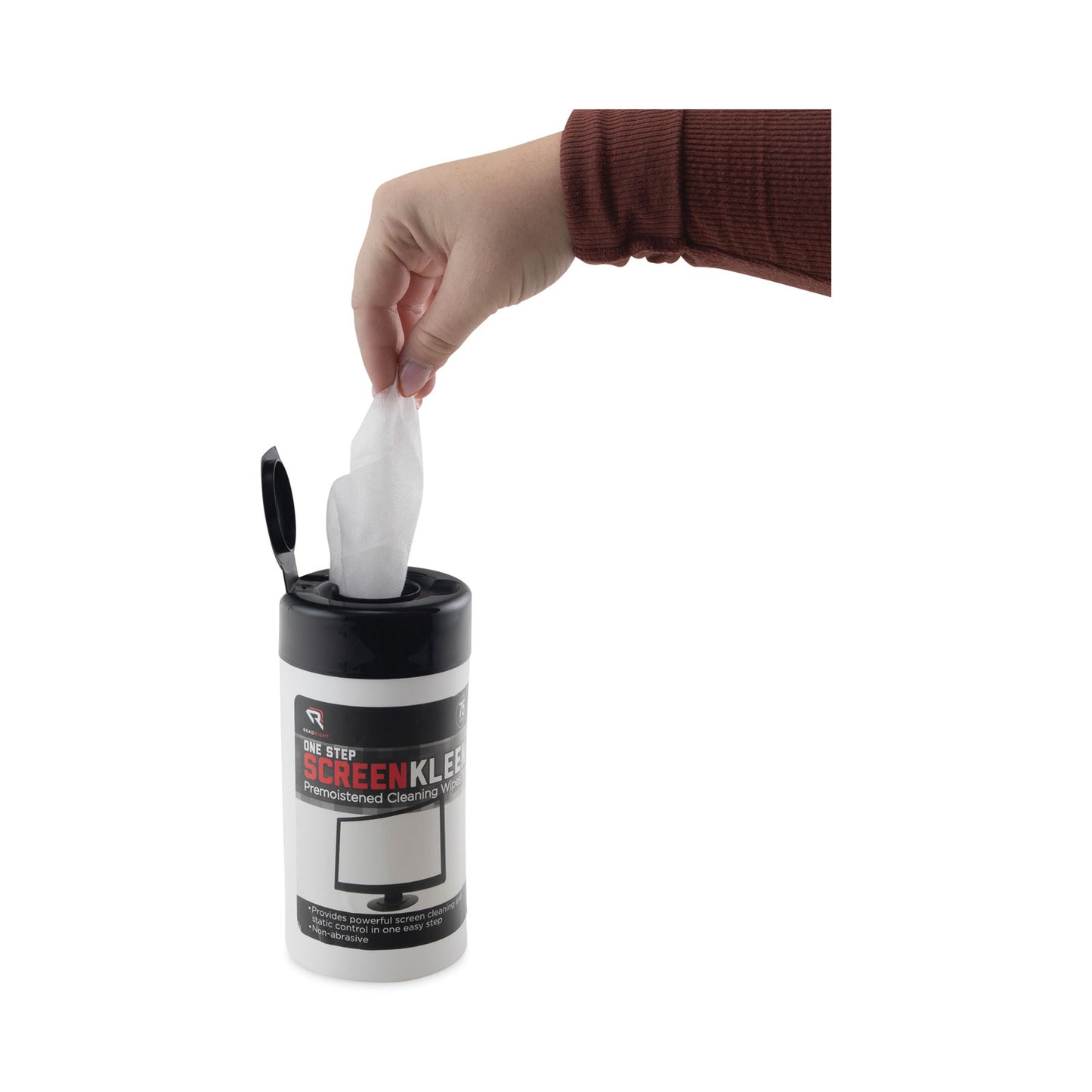 Read Right OneStep CRT Screen Cleaner Wet Wipes, Cloth, 5.25 x 5.75, Unscented, 75/Tub (RR1409)