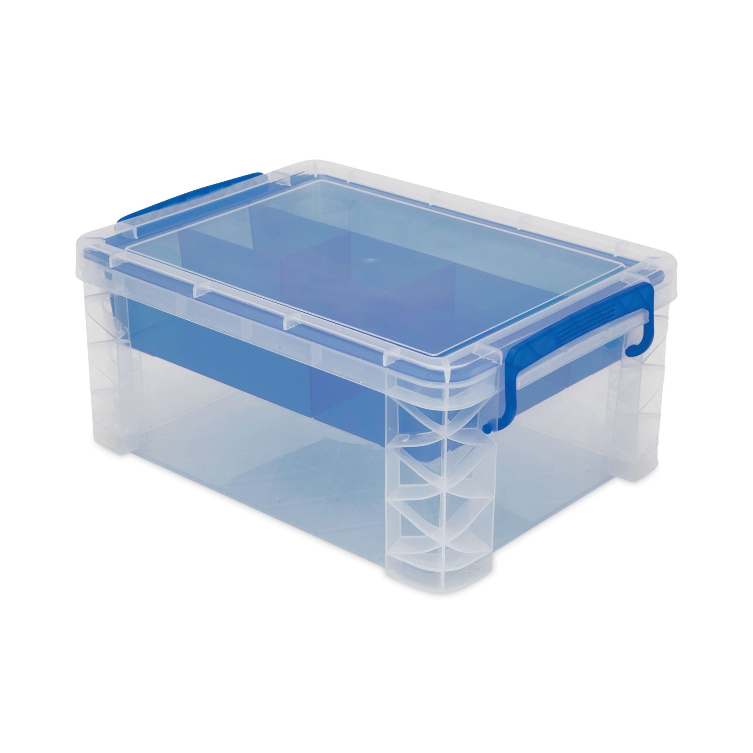 Advantus Super Stacker Divided Storage Box, 6 Sections, 10.38" x 14.25" x 6.5", Clear/Blue (37371)