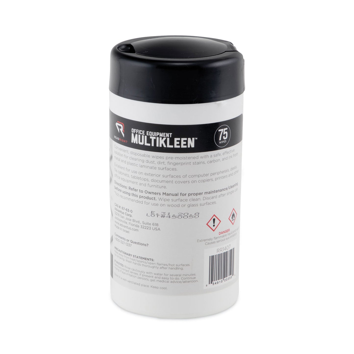 Read Right Office Equipment MultiKleen Wet Wipes, Cloth, 5.44 x 6.38, 75/Tub (RR1407)