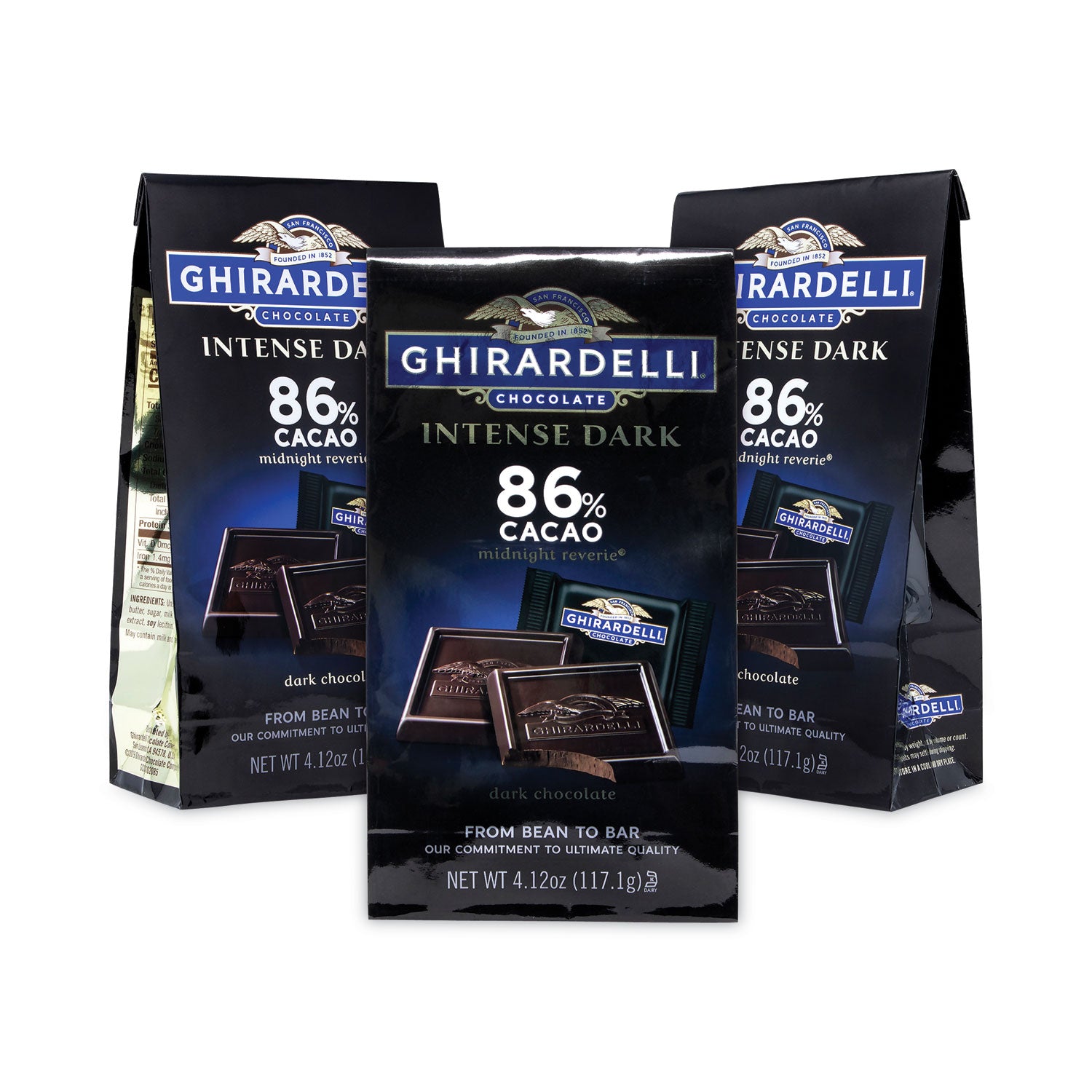 Ghirardelli Intense Dark Midnight Reverie 86% Cacao Singles Bag, 4.12 oz Packs, 3 Count (30001033)