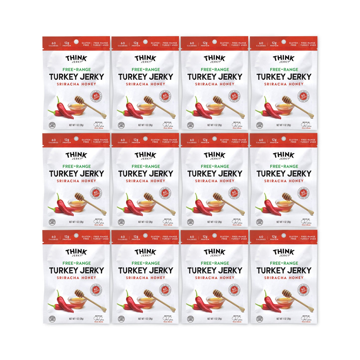 Think Jerky Sriracha Honey Turkey Jerky, 1 oz Pouch, 12/Pack (22000983)