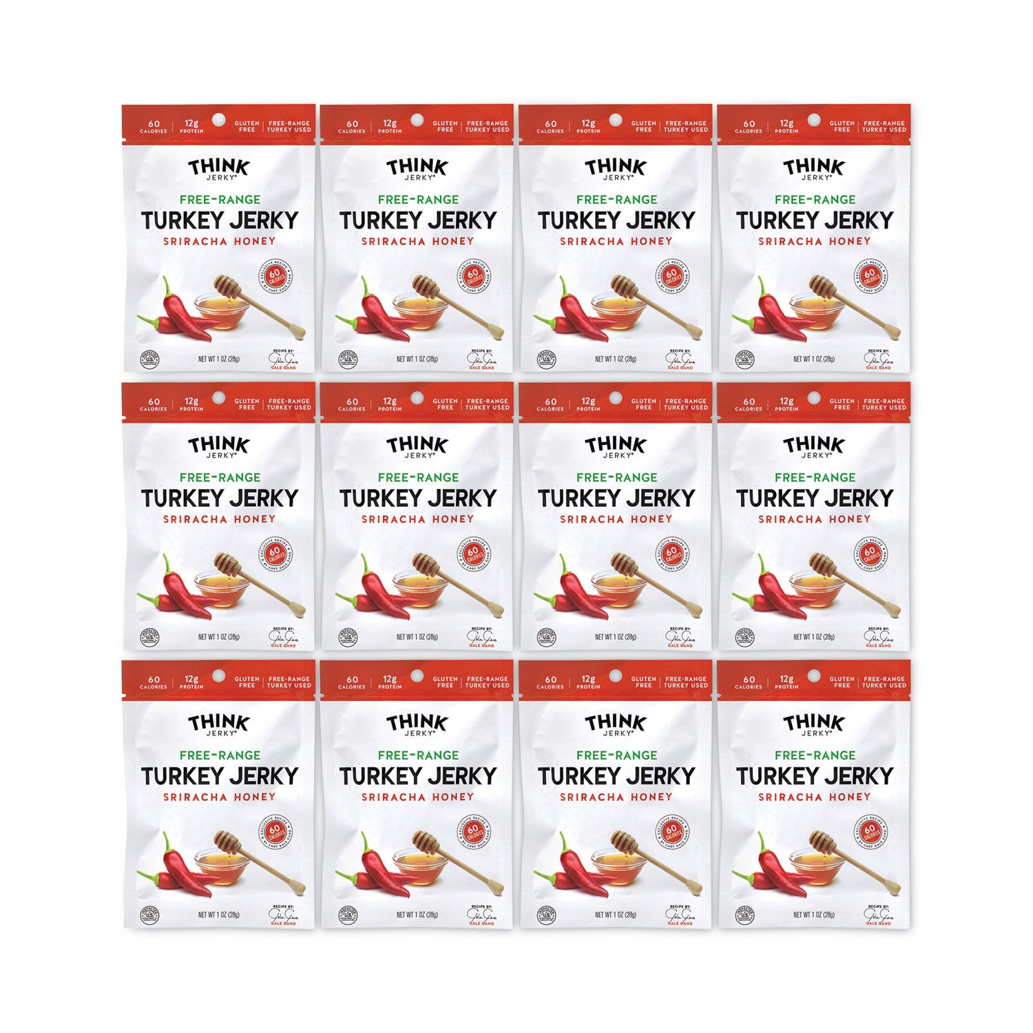 Think Jerky Sriracha Honey Turkey Jerky, 1 oz Pouch, 12/Pack (22000983)