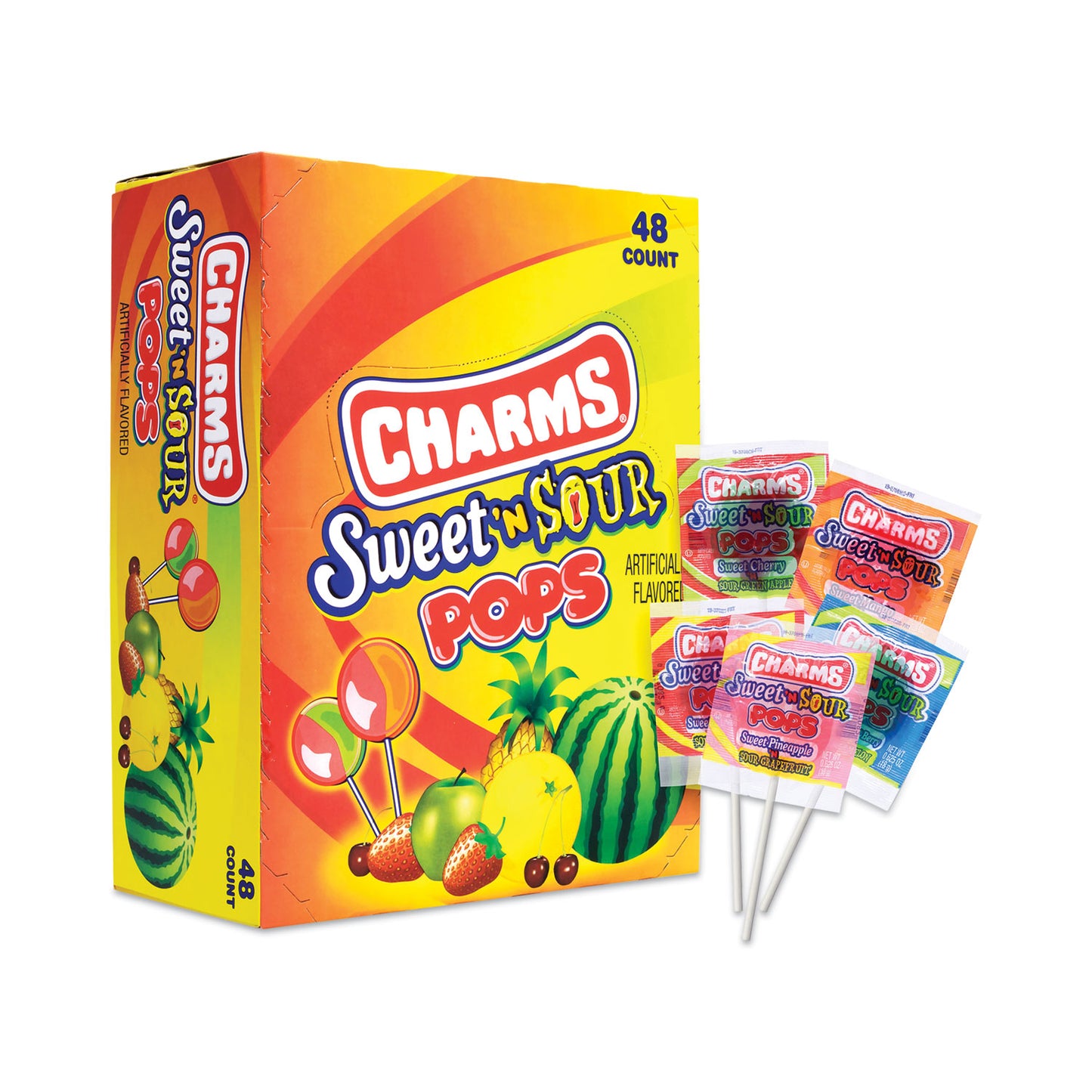 Charms Sweet and Sour Pop, Assorted Flavors, 0.63 oz, 48/Carton (20900128)