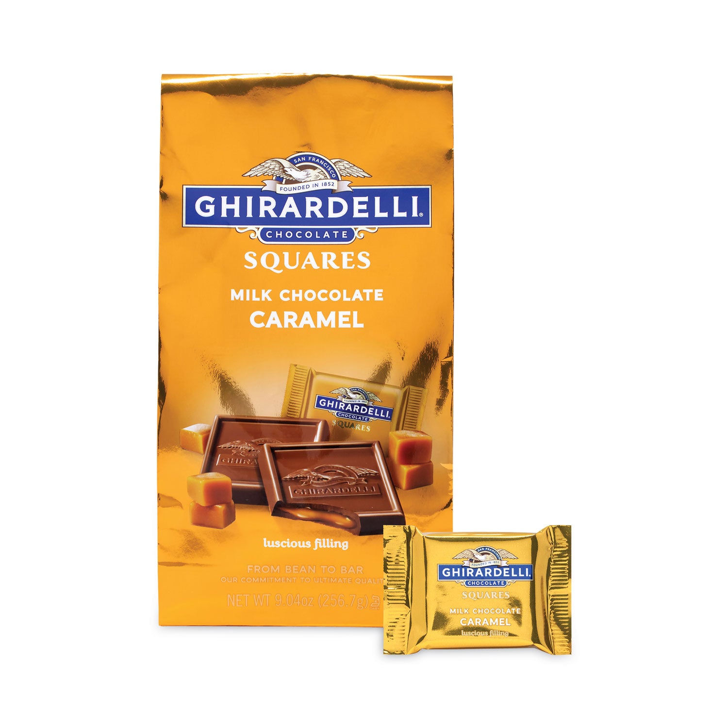 Ghirardelli Milk Chocolate and Caramel Chocolate Squares, 9.04 oz Bags, 2 Bags/Pack (30001034)