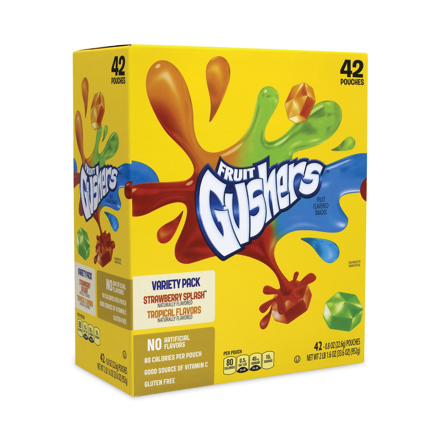 Betty Crocker Fruit Gushers Fruit Snacks, Strawberry and Tropical Fruit Flavors, 0.8 oz, 42 Pouches/Carton (22001036)