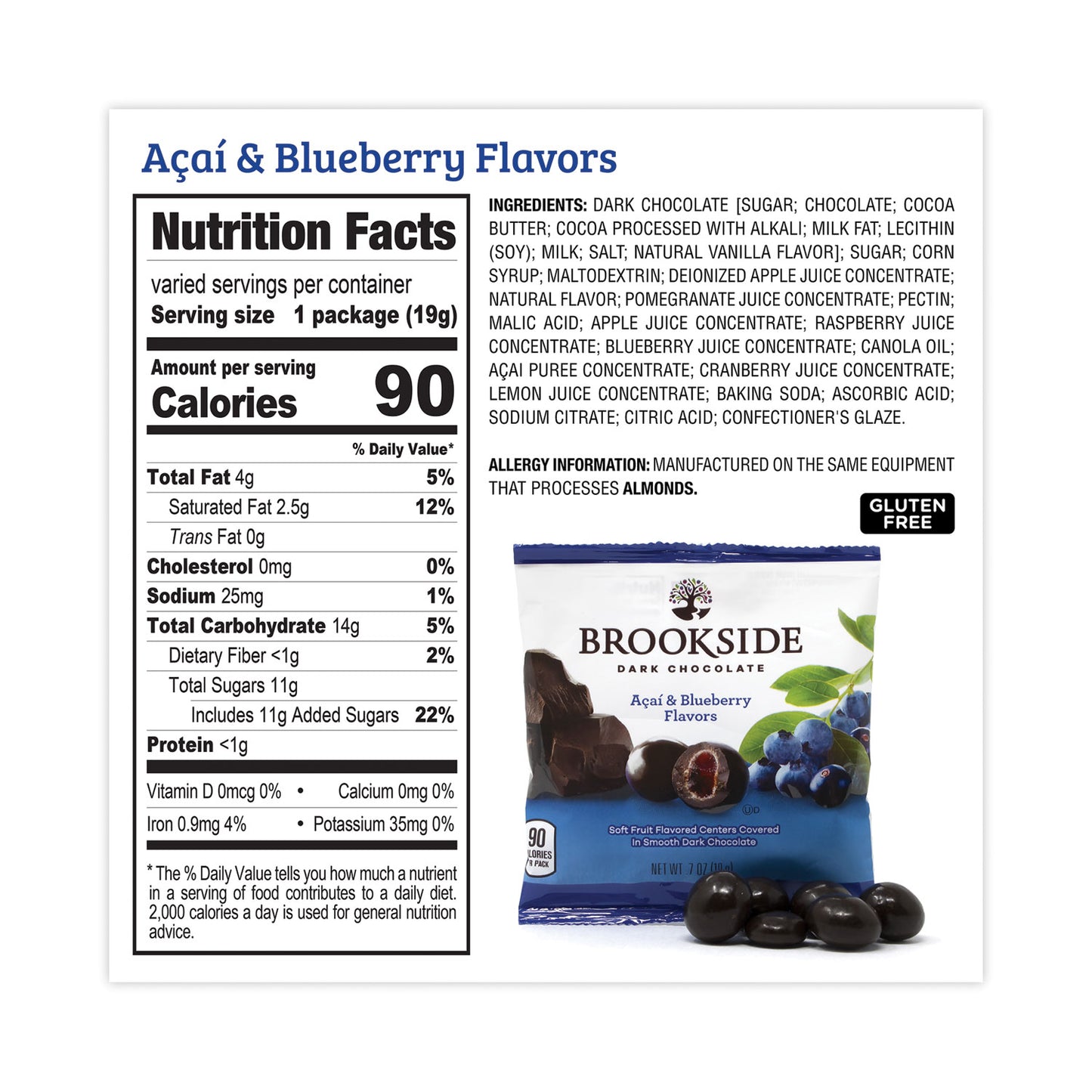 BROOKSIDE Dark Chocolate Fruit, Acai Blueberry and Pomegranate, 30 Pouches/Carton (22001031)