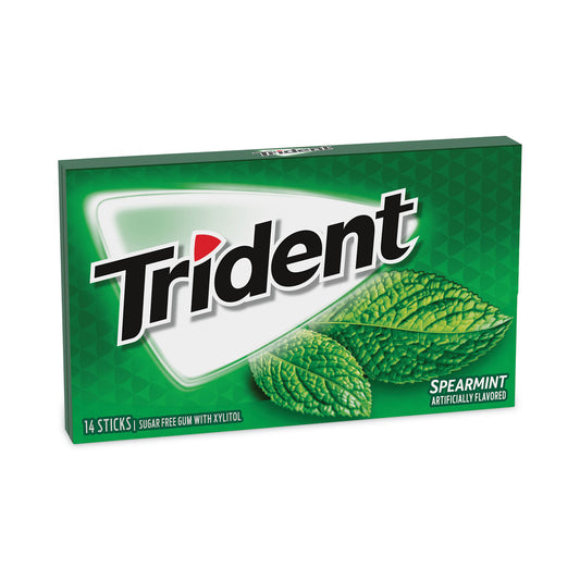 Trident Sugar-Free Gum, Spearmint, 14 Pieces/Pack, 12 Packs/Carton (30400008)