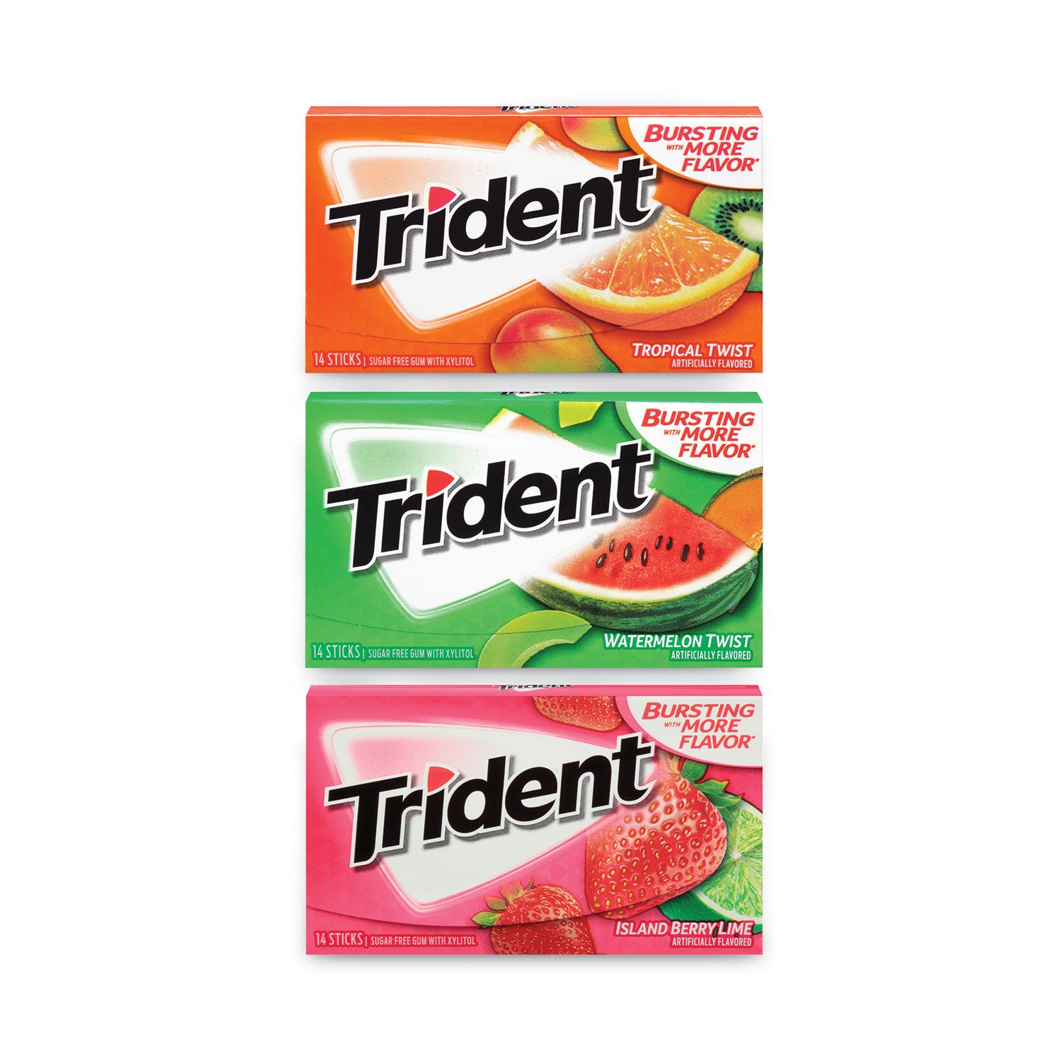 Trident Sugar-Free Gum, Fruit Variety, 14 Pieces/Pack, 20 Packs/Carton (22000891)