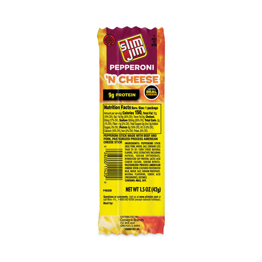 Slim Jim Pepperoni and Cheese Meat Sticks, 1.5 oz, 18/Carton (20900655)