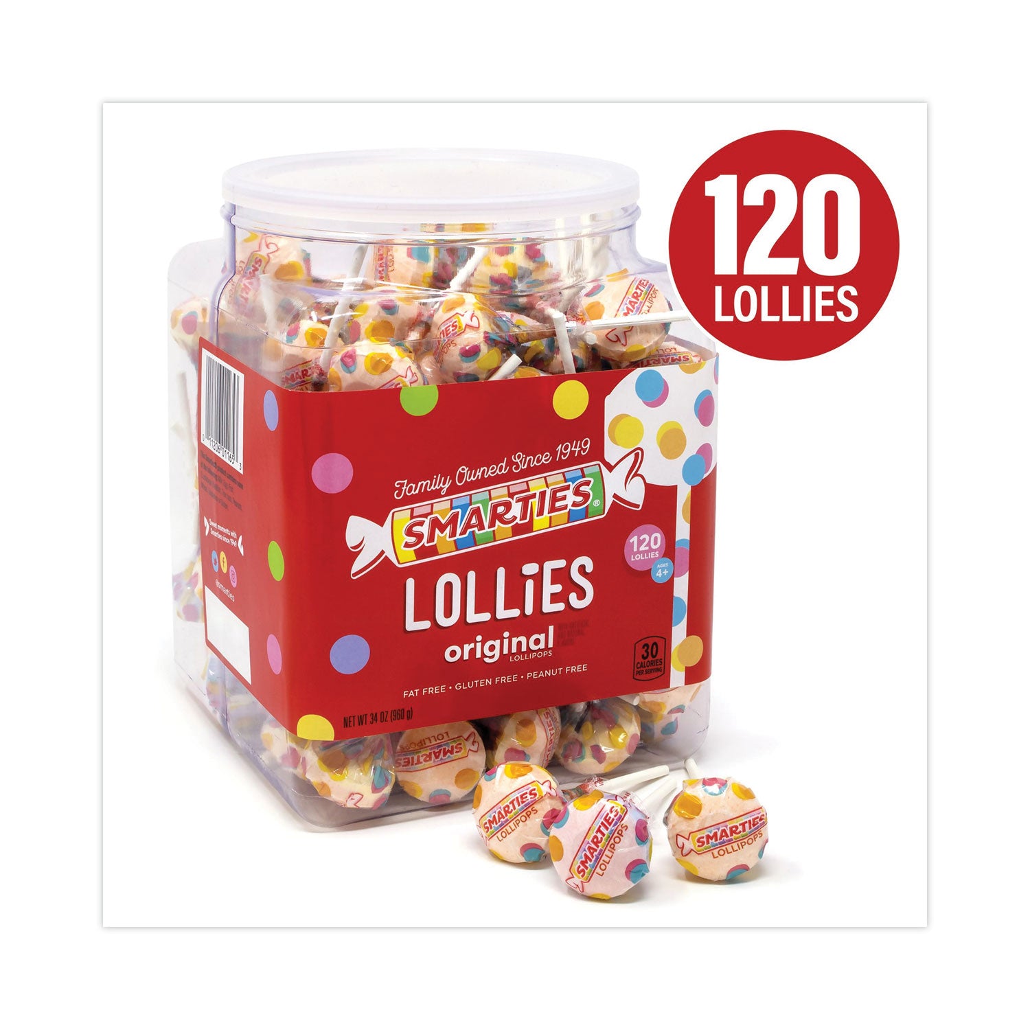 Nestle Smarties Lollies Lollipops, 34 oz Jar, 120 Pieces (20900013)