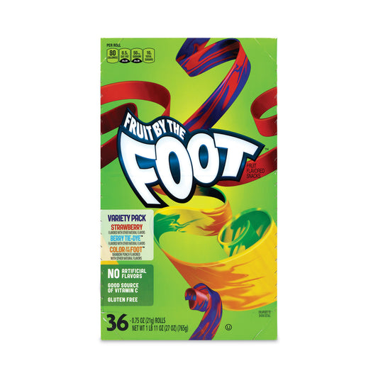 Betty Crocker Fruit By The Foot Variety Pack, Assorted Flavors, 0.75 oz, 36 Pouches/Carton (20900408)