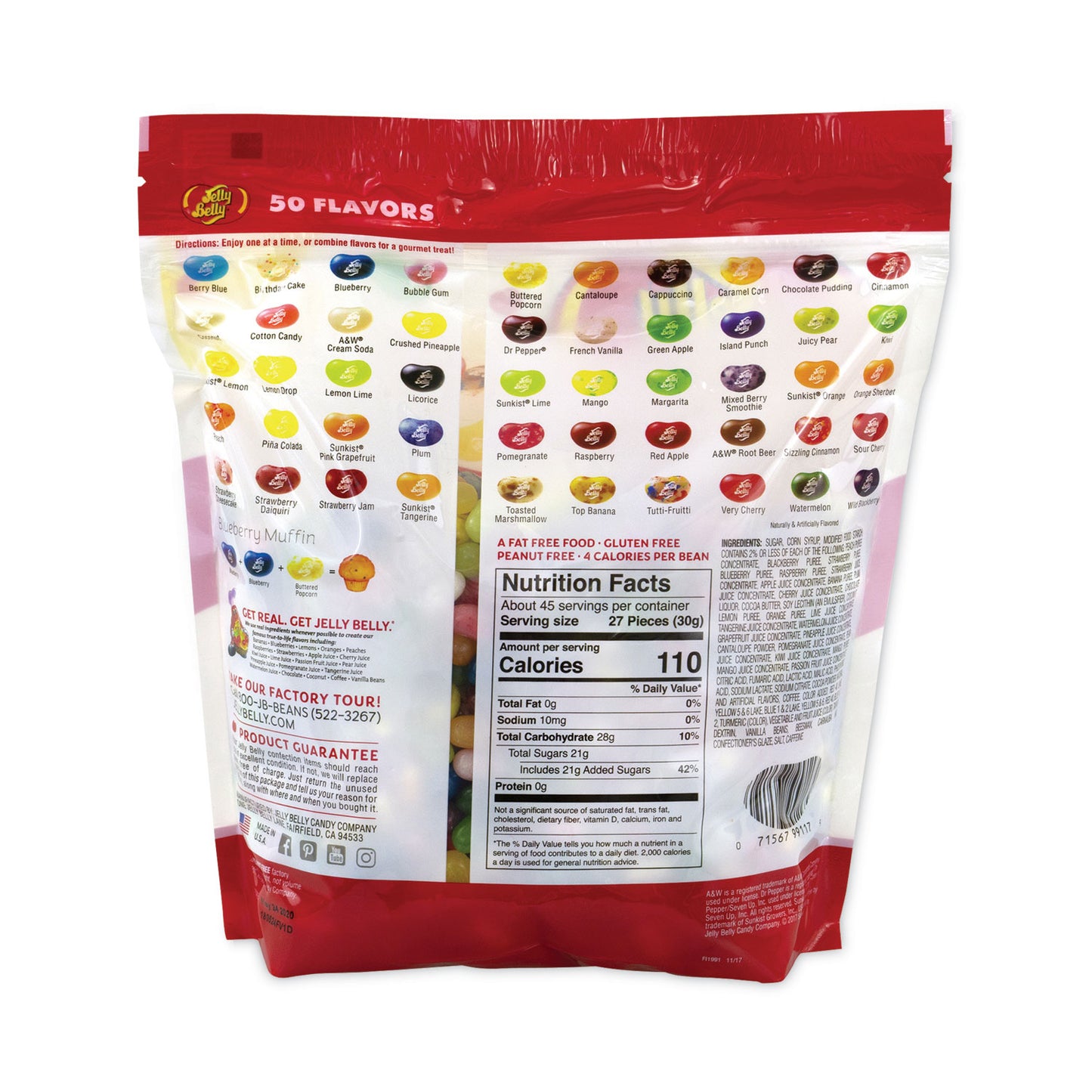 Jelly Belly 50 Flavors Jelly Beans Assortment, 3 lb Standup Bag (22000020)