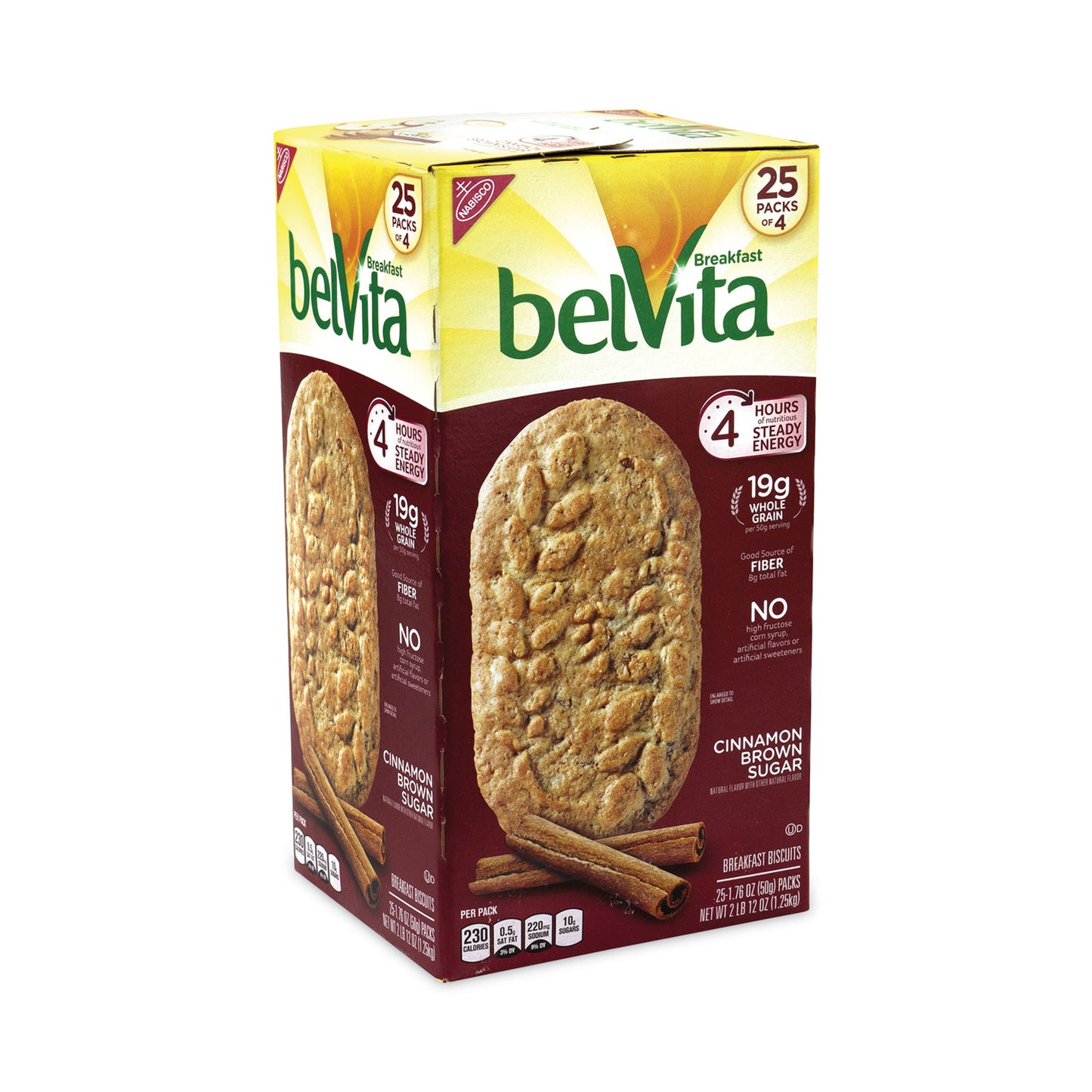 Nabisco belVita Breakfast Biscuits, Cinnamon Brown Sugar, 1.76 oz Pack, 25 Packs/Carton (22000507)