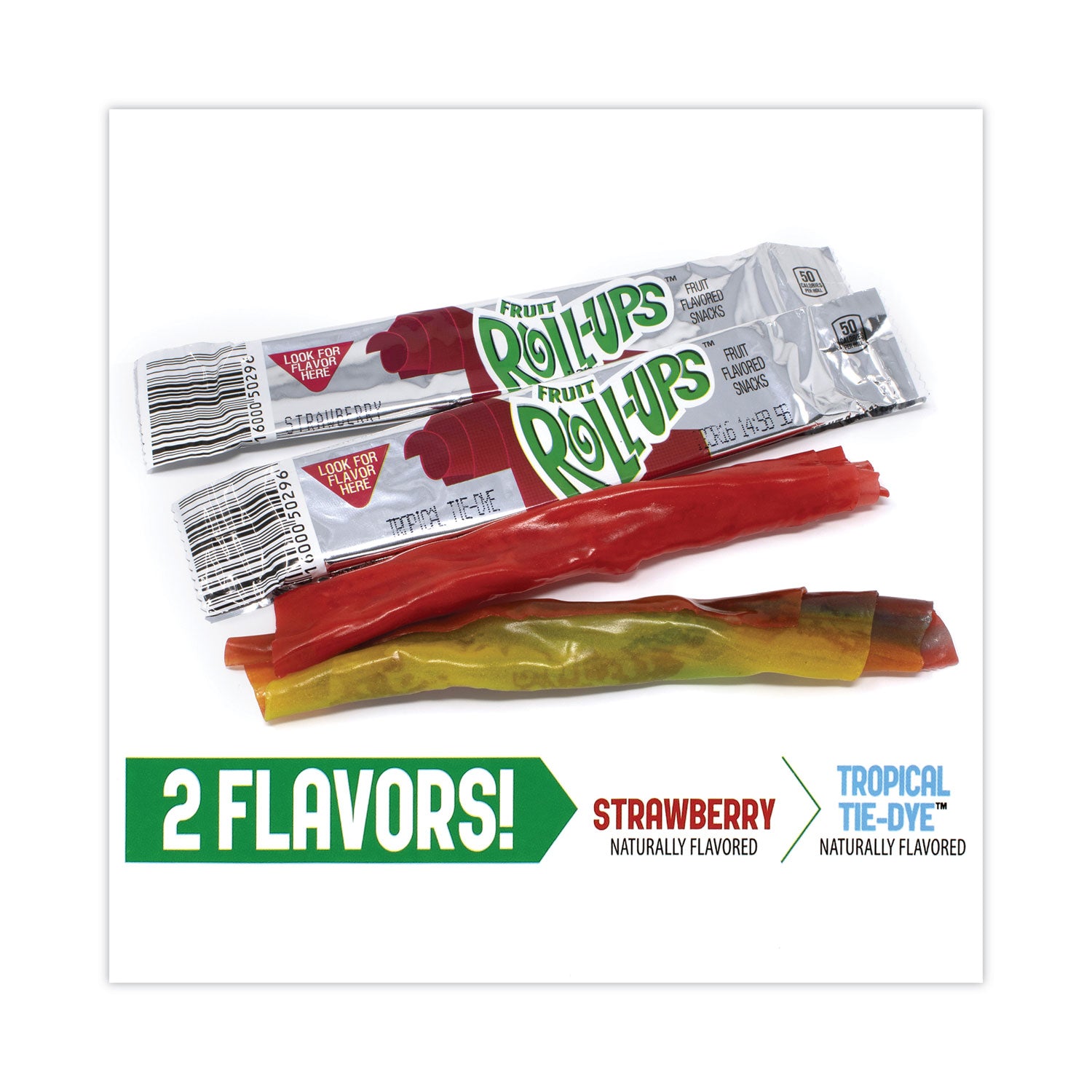 Betty Crocker Fruit Roll-Ups Fruit Snacks, Strawberry and Tropical Tie-Dye Flavors, 0.5 oz, 72 Pouches/Carton (22001037)