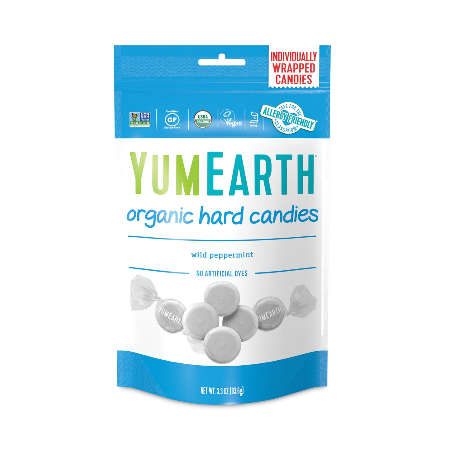 YumEarth Organic Wild Peppermint Hard Candies, 3.3 oz Bag, 3/Pack (27000032)