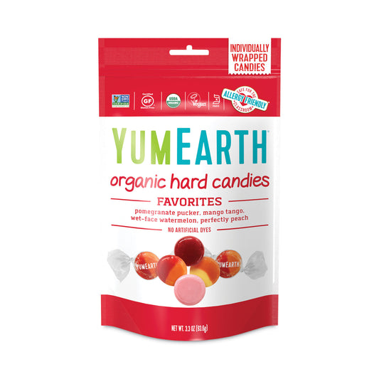 YumEarth Organic Favorite Fruit Hard Candies, 3.3 oz Bag, Assorted Flavors, 3 Bags/Pack (27000031)