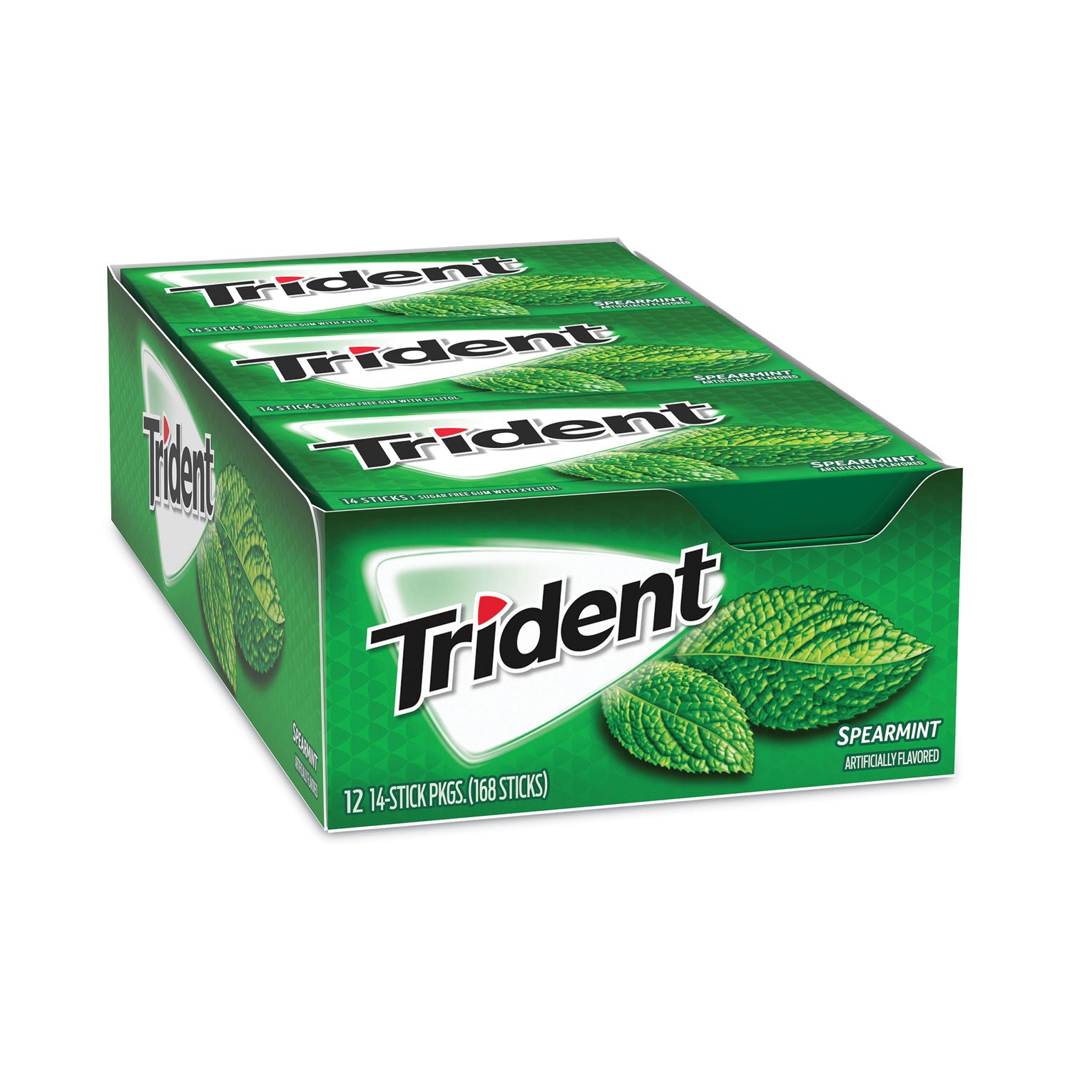 Trident Sugar-Free Gum, Spearmint, 14 Pieces/Pack, 12 Packs/Carton (30400008)