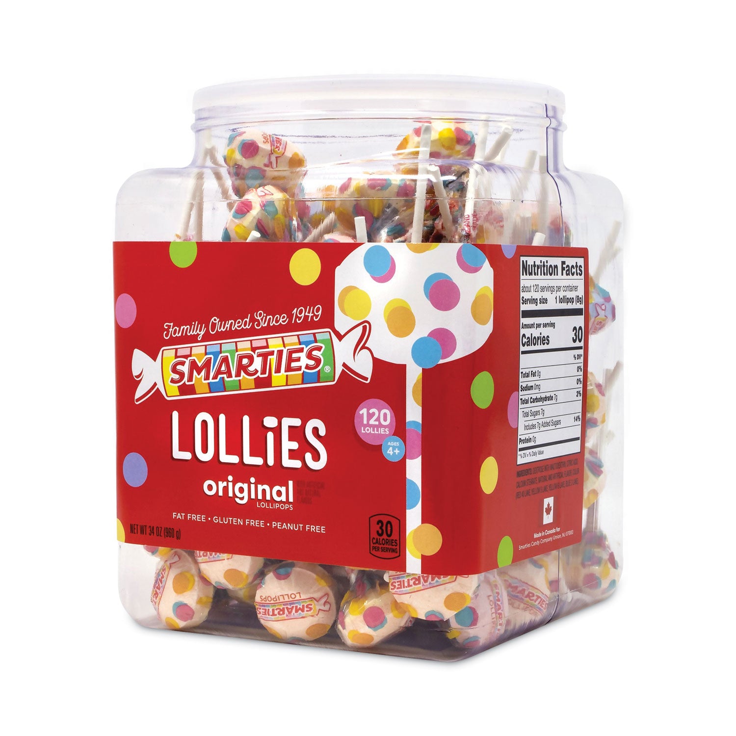 Nestle Smarties Lollies Lollipops, 34 oz Jar, 120 Pieces (20900013)