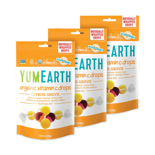 YumEarth Organic Vitamin C Citrus Grove Drops, 3.3 oz Bag, Assorted Flavors, 3/Pack (27000029)