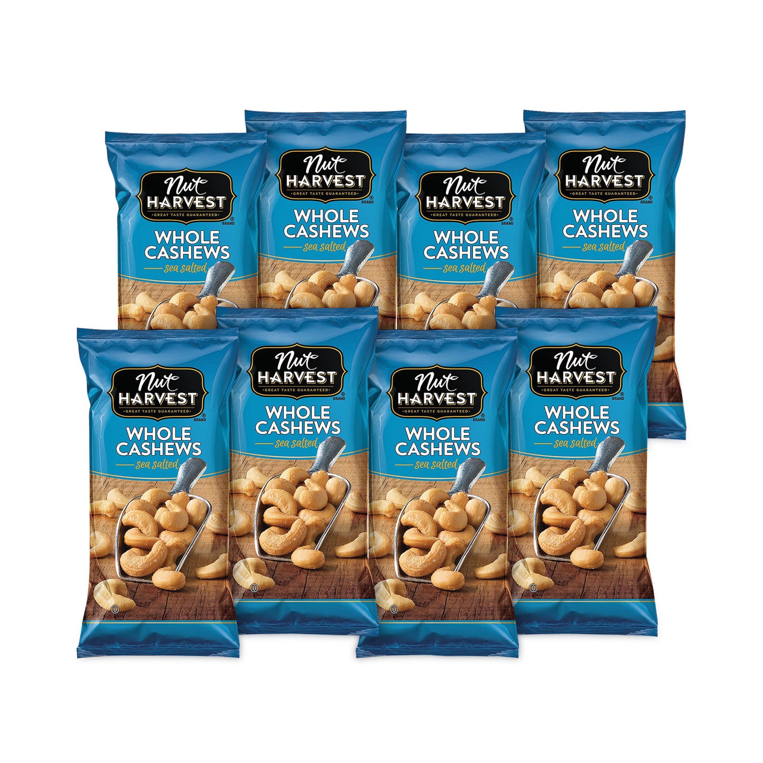 Nut Harvest Sea Salted Whole Cashews, 2.25 oz Pouch, 8/Carton (29500004)