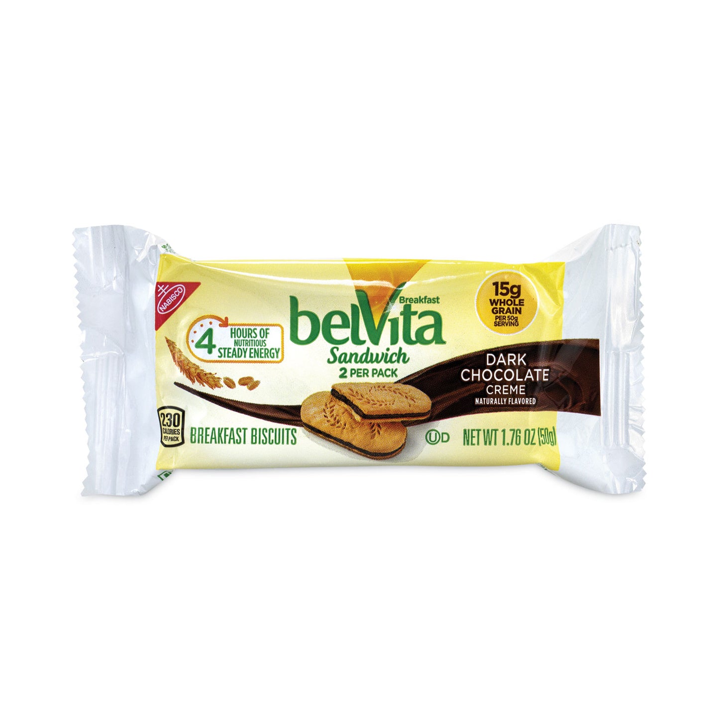 Nabisco belVita Breakfast Biscuits, Dark Chocolate Creme Breakfast Sandwich, 1.76 oz Pack, 25 Packs/Carton (22000570)