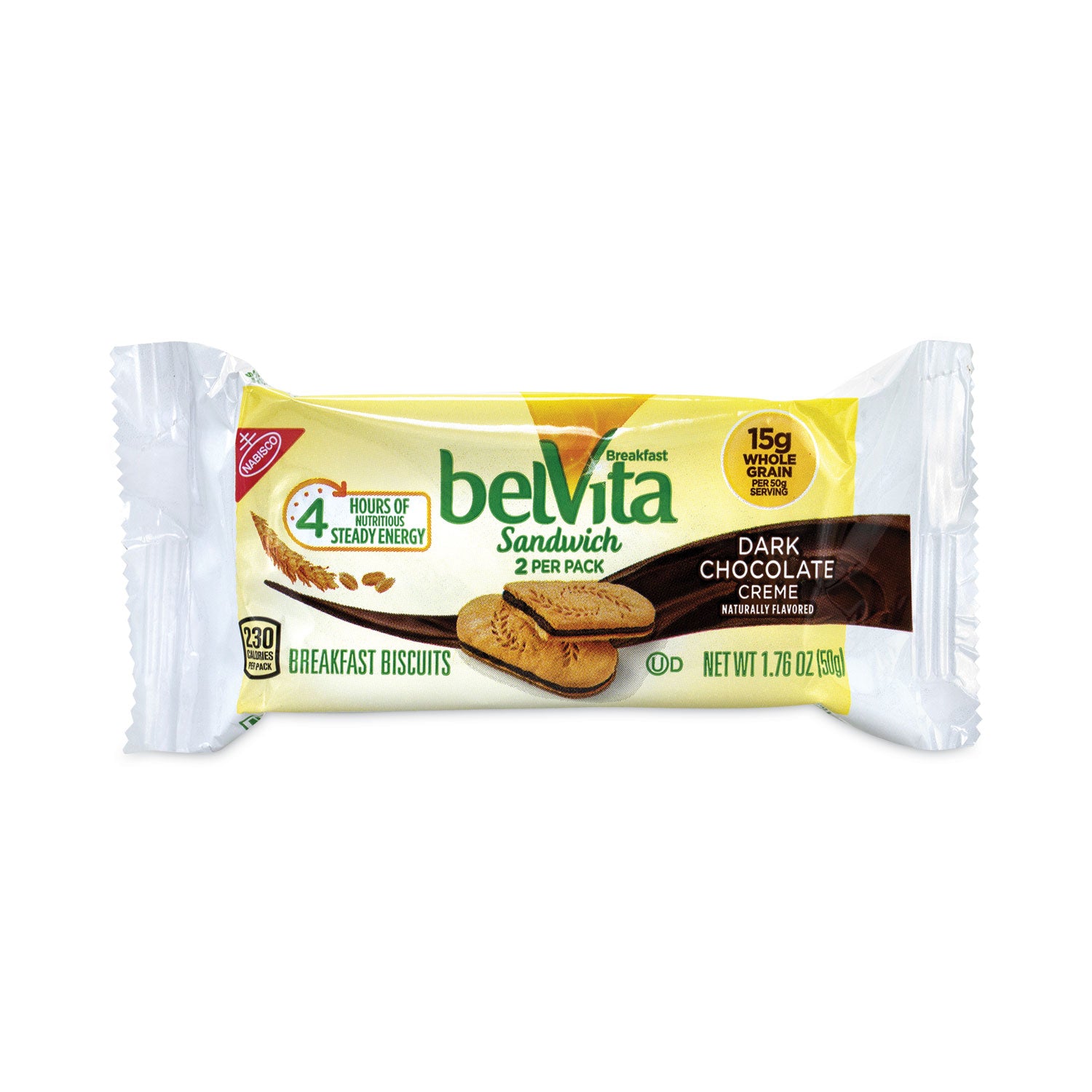 Nabisco belVita Breakfast Biscuits, Dark Chocolate Creme Breakfast Sandwich, 1.76 oz Pack, 25 Packs/Carton (22000570)