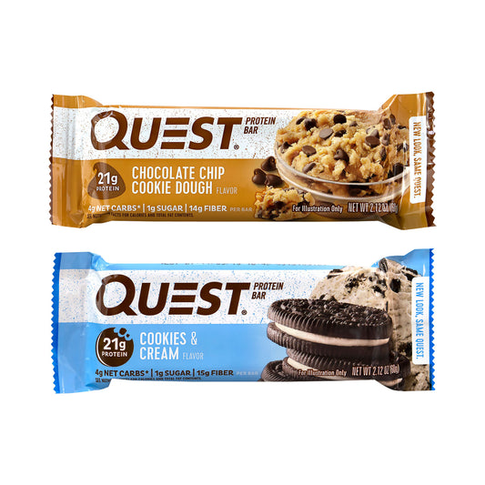 Quest Protein Bar Value Pack, Chocolate Chip Cookie Dough, Cookies and Cream, 2.12 oz Bar, 14/Carton (22000966)