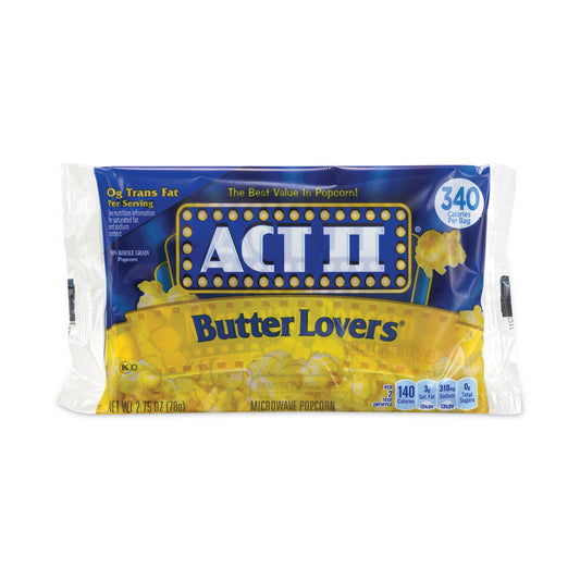 Act II Butter Lovers Microwave Popcorn, 2.75 oz Bag, 36/Carton (20902591)