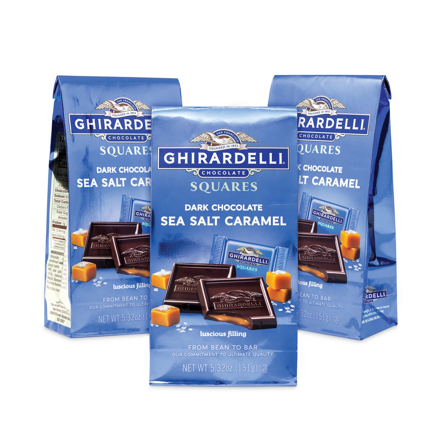 Ghirardelli Dark and Sea Salt Caramel Chocolate Squares, 5.32 oz Packs, 3 Count (30001023)