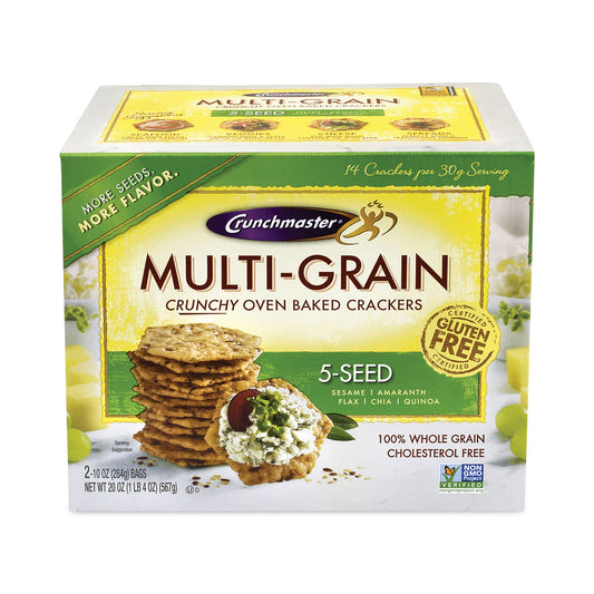 Crunchmaster 5-Seed Multi-Grain Crunchy Oven Baked Crackers, Whole Wheat, 10 oz Bag, 2 Bags/Box (22000757)