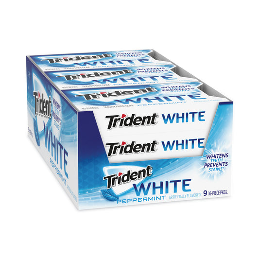 Trident Sugar-Free Gum, White Peppermint,16 Pieces/Pack, 9 Packs/Carton (20902451)