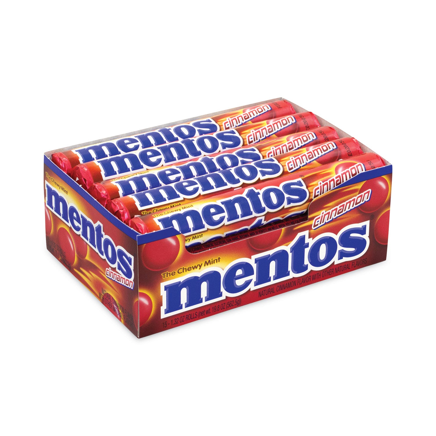 Mentos Cinnamon Singles Chewy Mints, 1.32 oz, 15 Rolls/Carton (20900454)