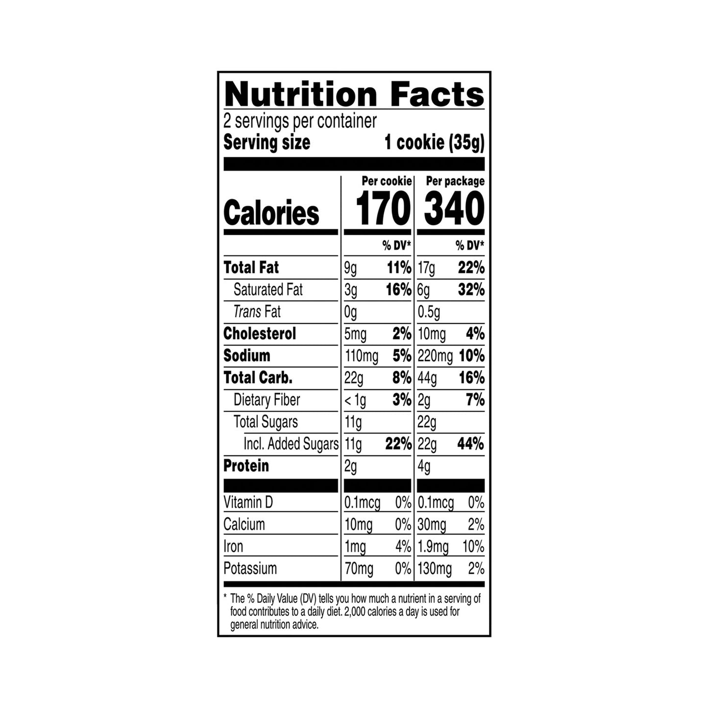 s Homestyle Chocolate Chip Cookies, 2.5 oz Pack, 2 Cookies/Pack, 60 Packs/Carton (29500060)