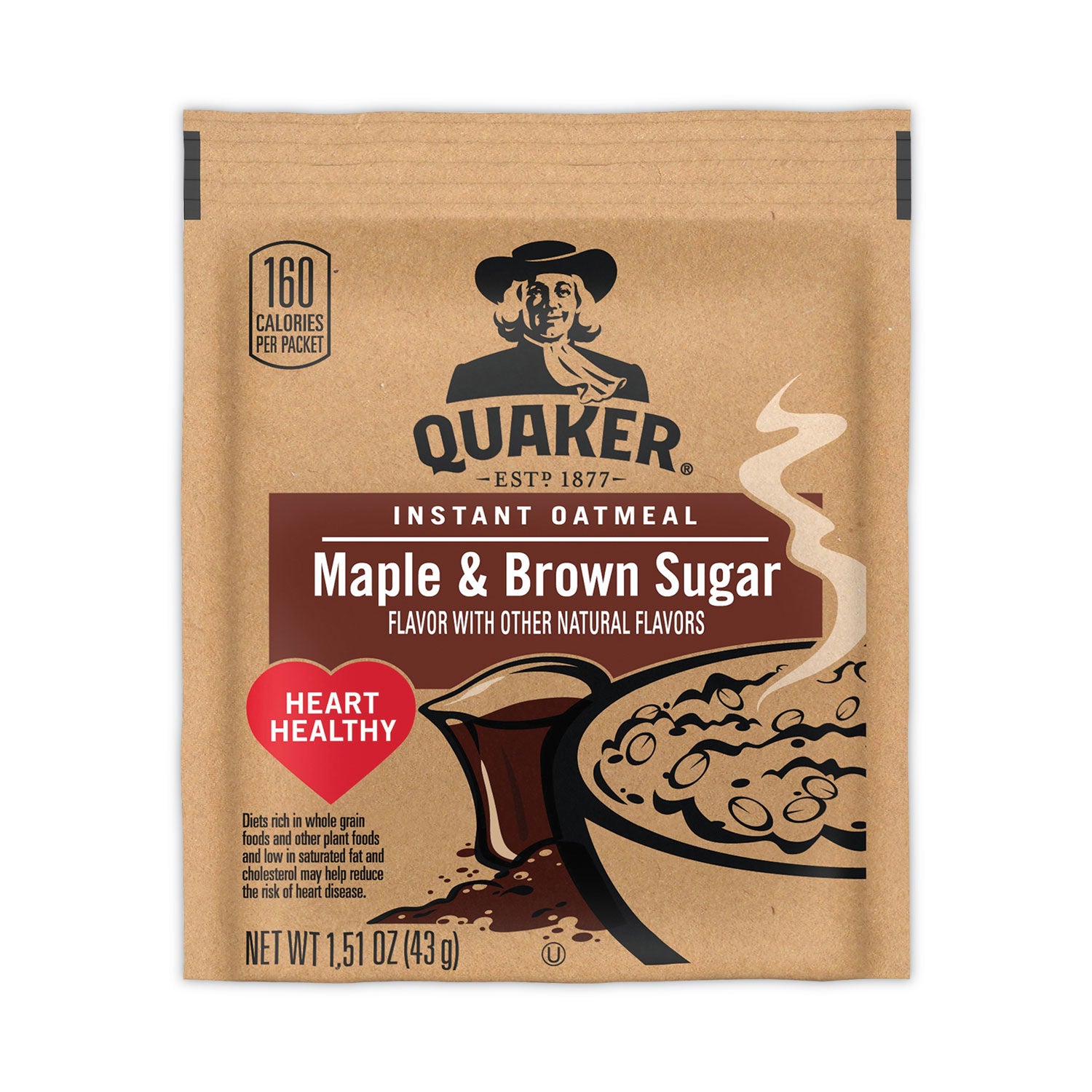 Quaker Instant Oatmeal, Maple and Brown Sugar, 1.51 oz Packet, 40/Carton (22000754)