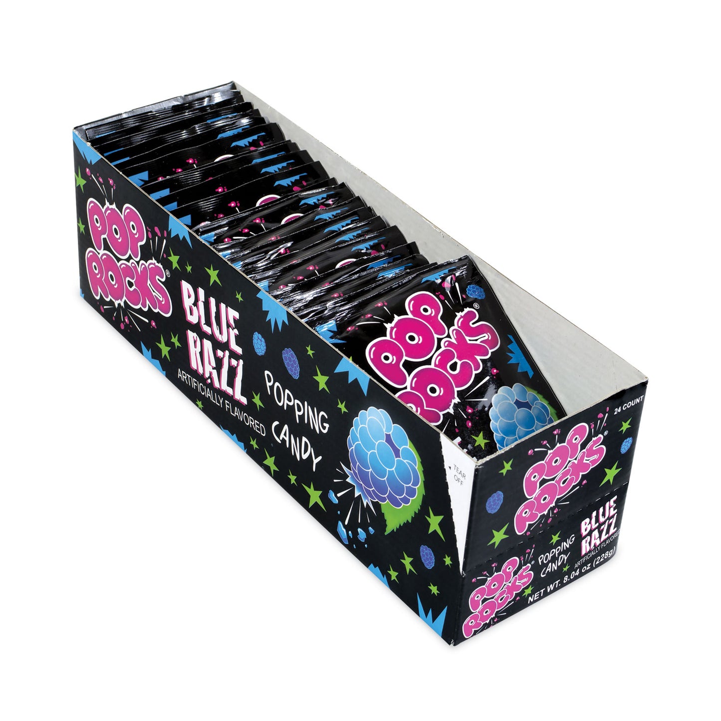 POP ROCKS Sugar Candy, Blue Raspberry, 0.33 oz Pouches, 24/Carton (20900230)