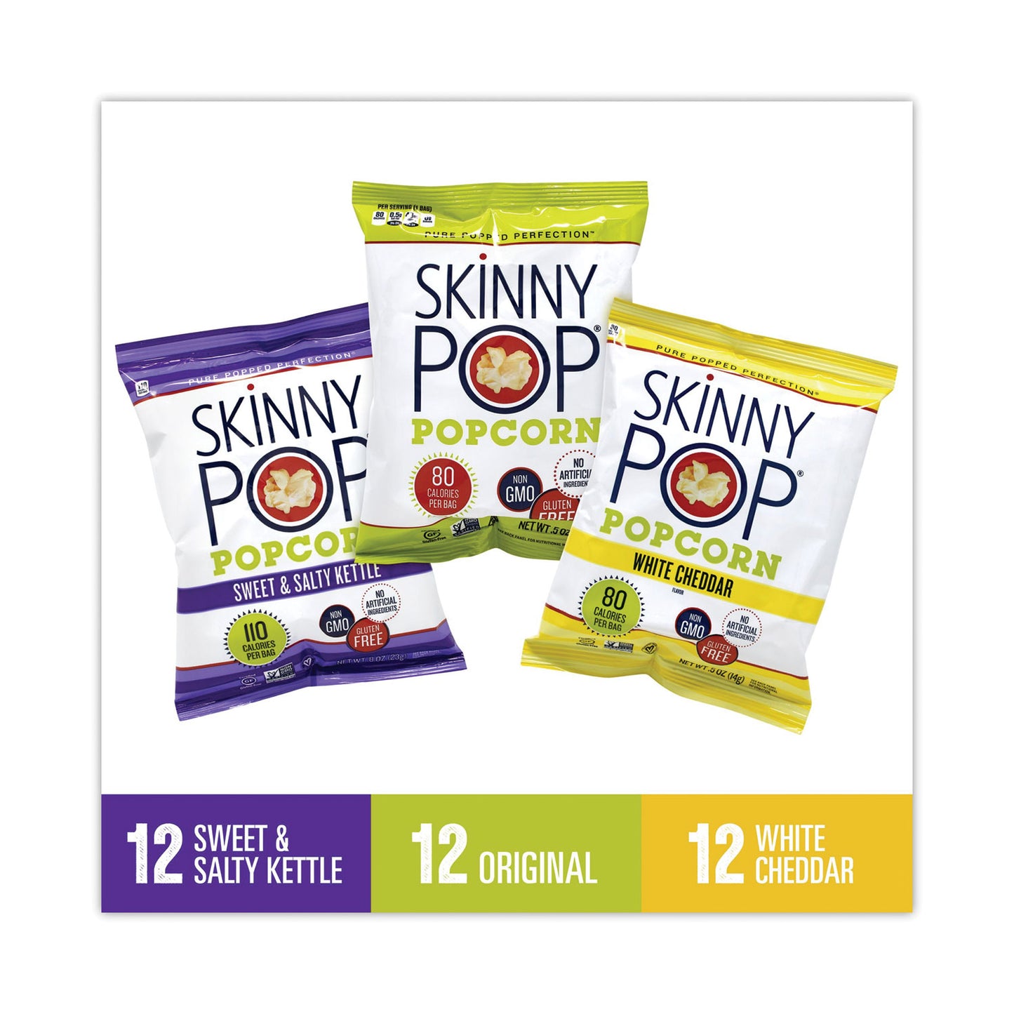 SkinnyPop Popcorn Popcorn Variety Snack Pack, 0.5 oz Bag, 36 Bags/Carton (22001049)