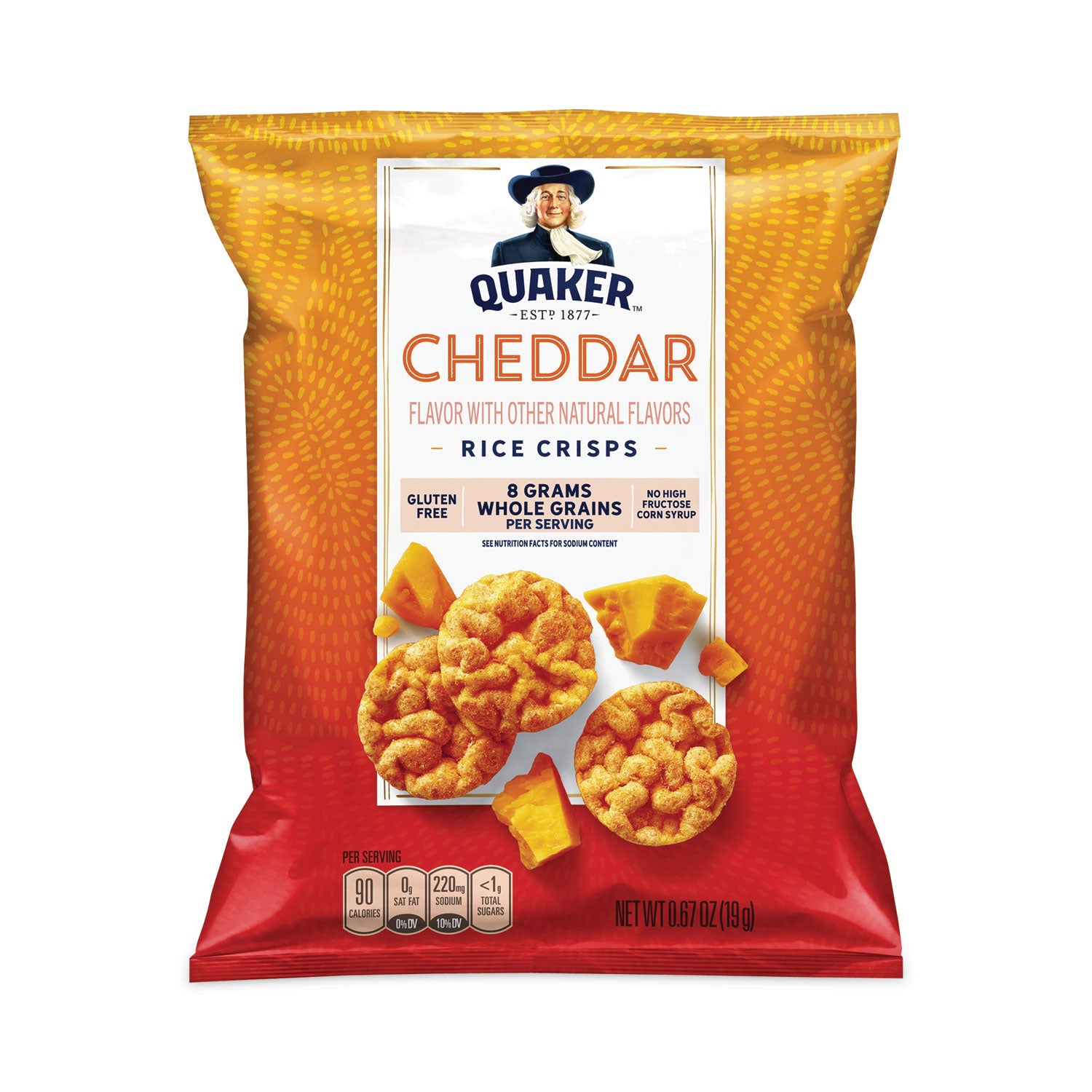 Quaker Rice Crisps, Cheddar Cheese, 0.67 oz Bag, 60 Bags/Carton (29500051)