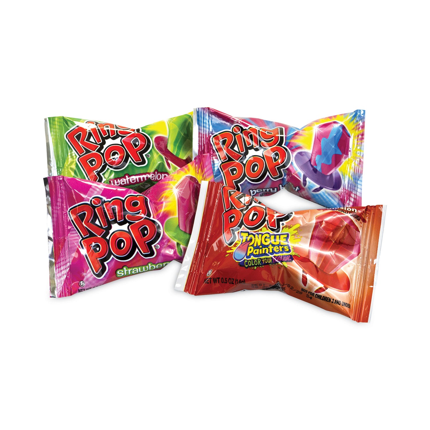 Bazooka Ring Pop Lollipops, Assorted Flavors, 0.5 oz, 40 Piece Tub (22000013)