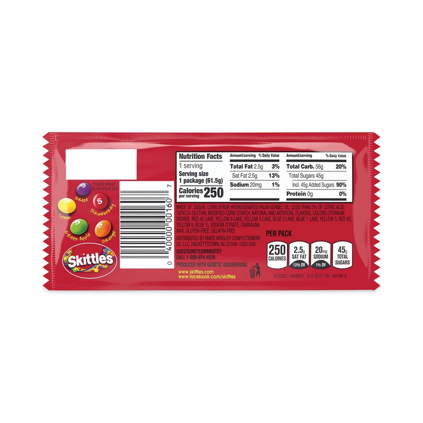 Skittles Chewy Candy, Original, 2.17 oz Bag, 36 Bags/Carton (20900148)