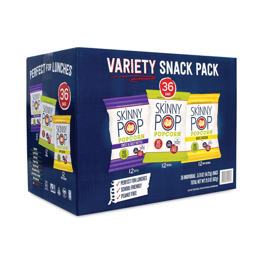 SkinnyPop Popcorn Popcorn Variety Snack Pack, 0.5 oz Bag, 36 Bags/Carton (22001049)