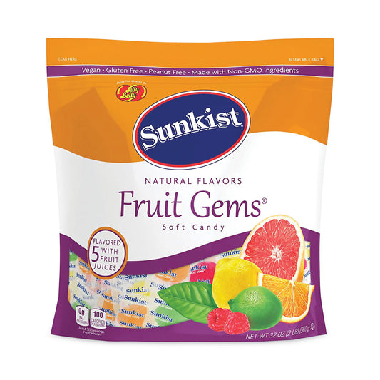 Sunkist Fruit Gems Chewy Candy Assortment, Assorted Natural Fruit Flavors, 2.12 lb Bag, 90 Count (22000024)