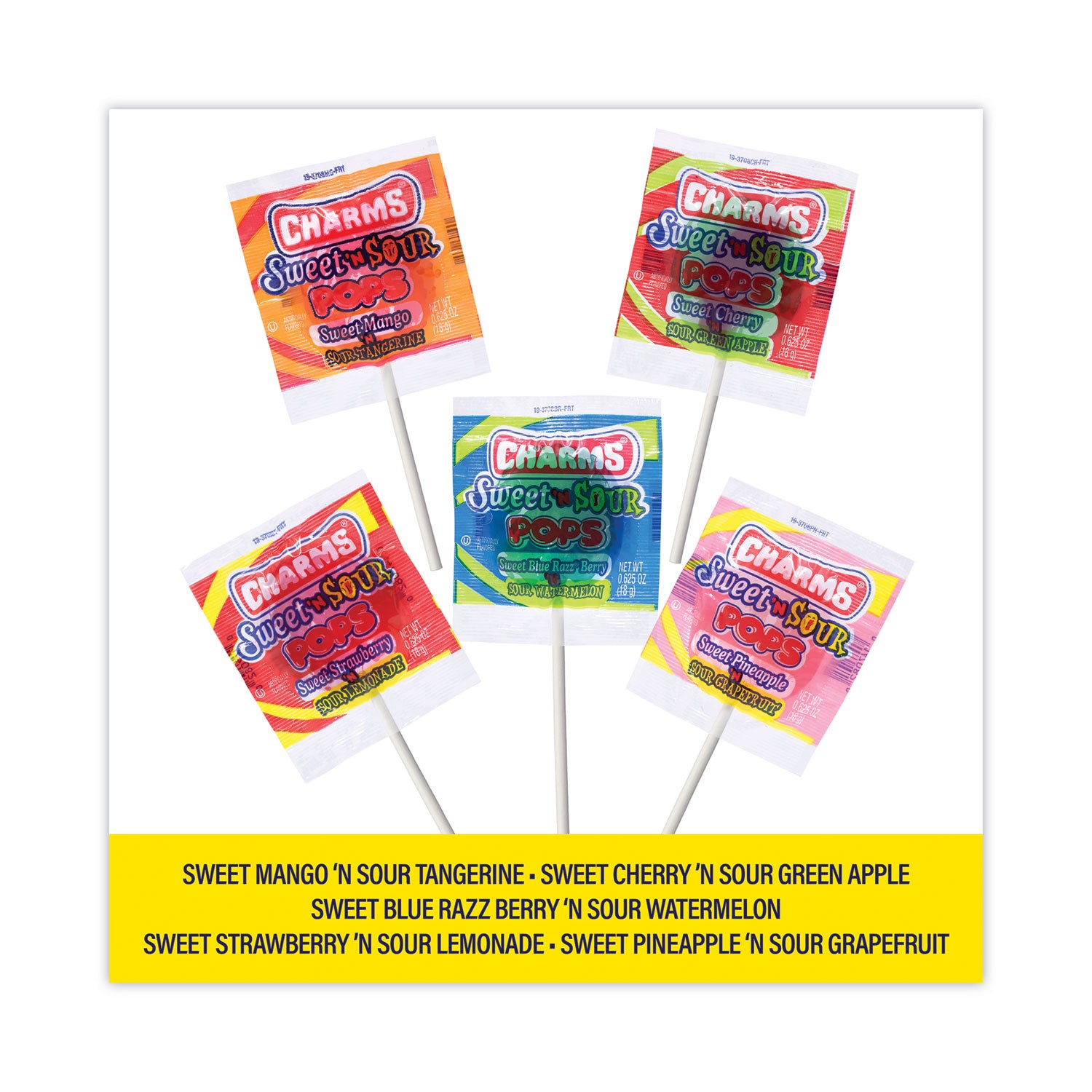 Charms Sweet and Sour Pop, Assorted Flavors, 0.63 oz, 48/Carton (20900128)