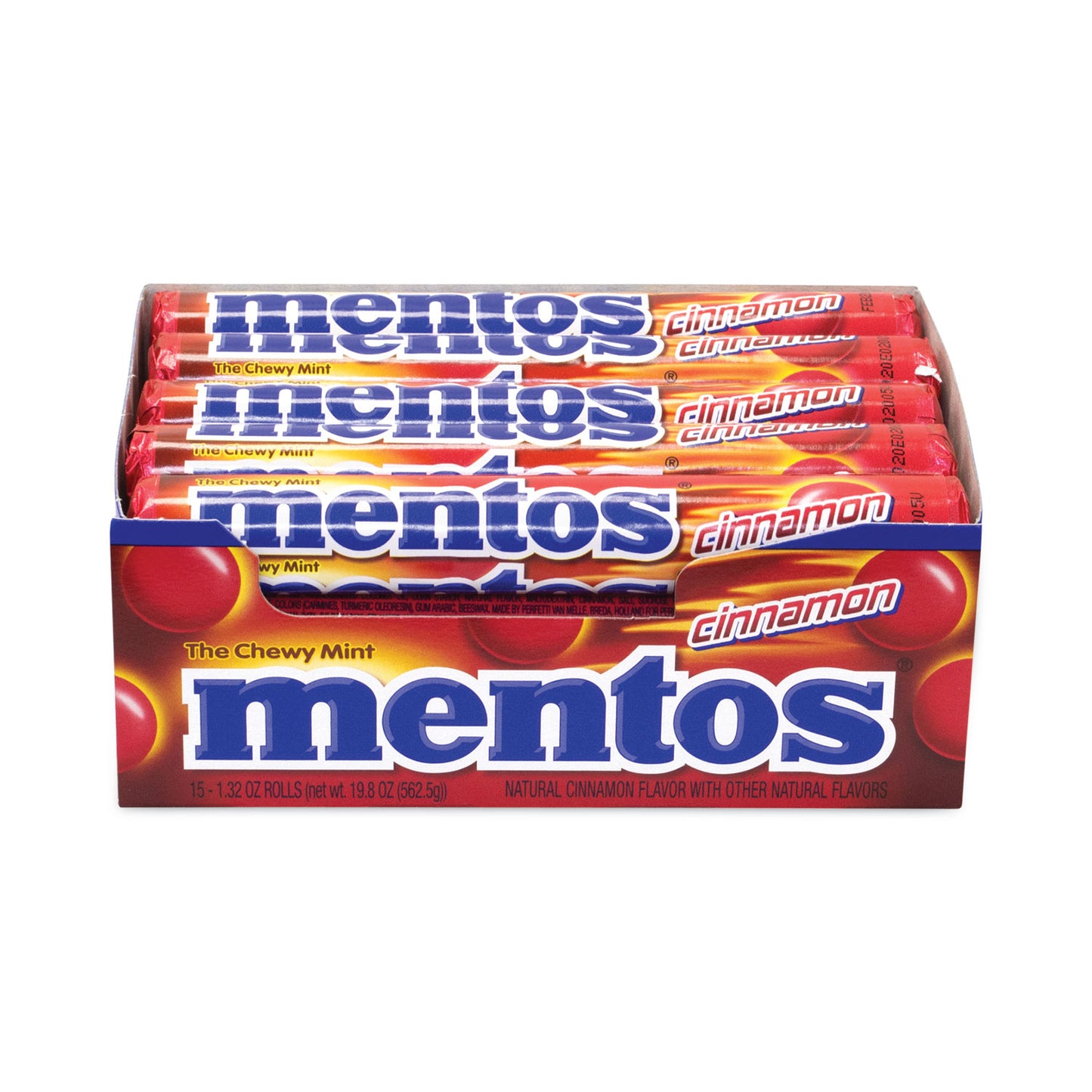 Mentos Cinnamon Singles Chewy Mints, 1.32 oz, 15 Rolls/Carton (20900454)